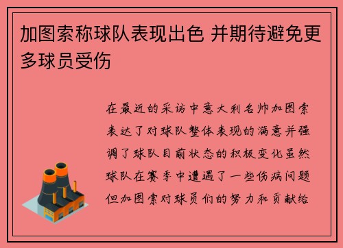 加图索称球队表现出色 并期待避免更多球员受伤